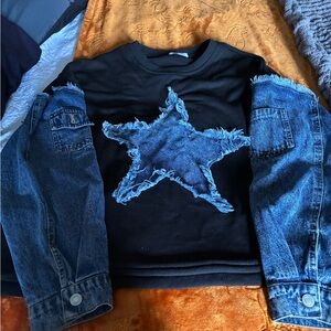 Black and Blue Star Denim Sleeve Shirt